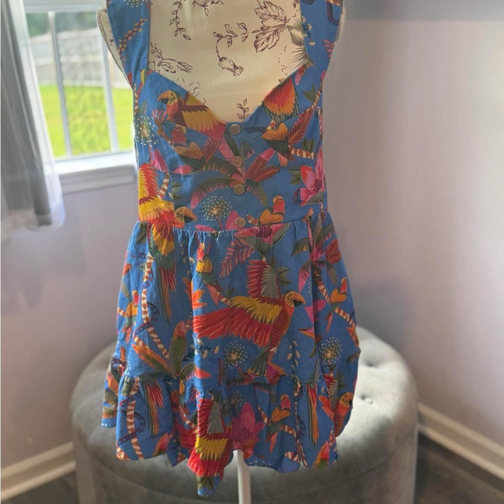 FARM Rio Blue Parrot Print Mini Dress